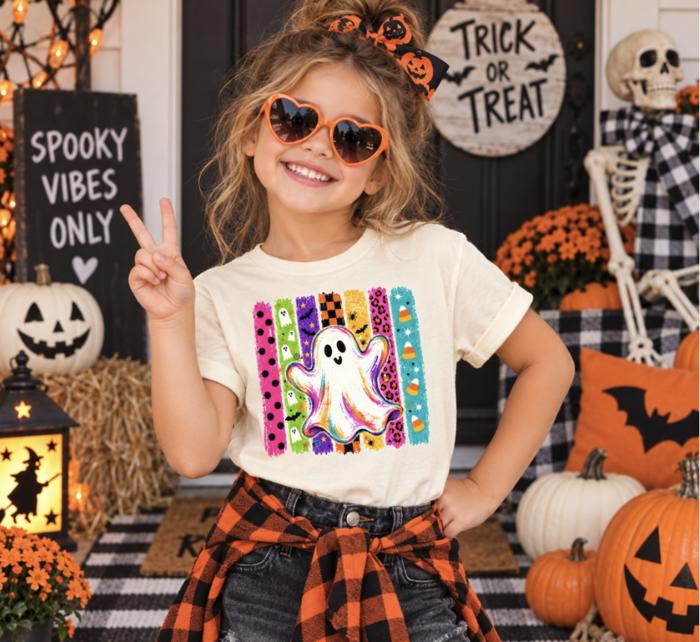 Ghost and Stripes Girls Halloween Tee Shirt