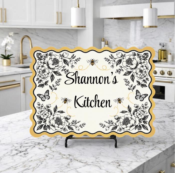 Personalized Yellow and Black Bee Kitchen Glass Cutting Board 15" x 11" 