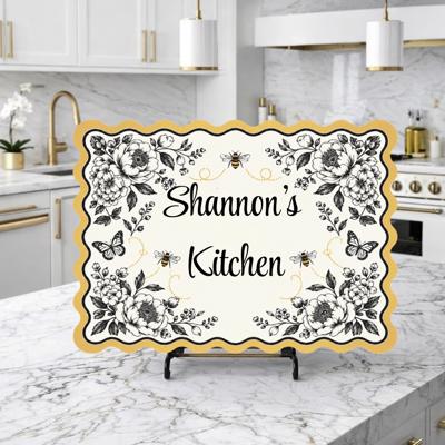 Personalized Yellow and Black Bee Kitchen Glass Cutting Board 15" x 11" 