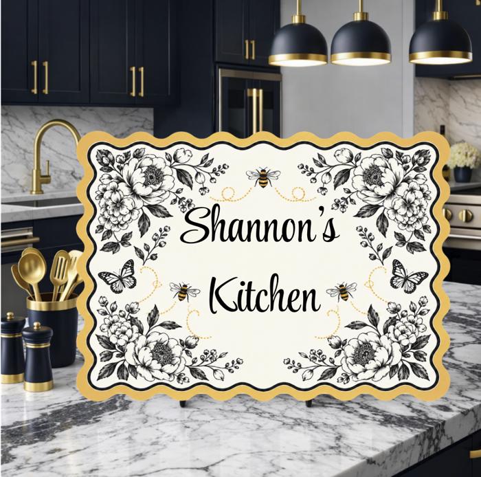 Personalized Yellow and Black Bee Kitchen Glass Cutting Board 15" x 11" 