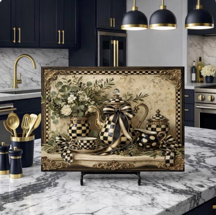 Black Gold Checkerboard Glass Cutting Board 15" x 11"