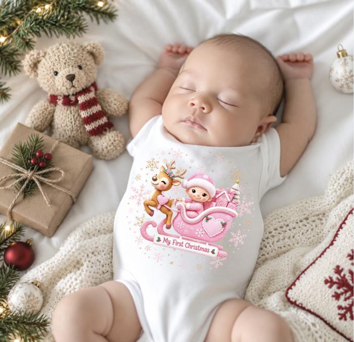 My First Christmas Baby Onesie, Personalized Name and Date 
