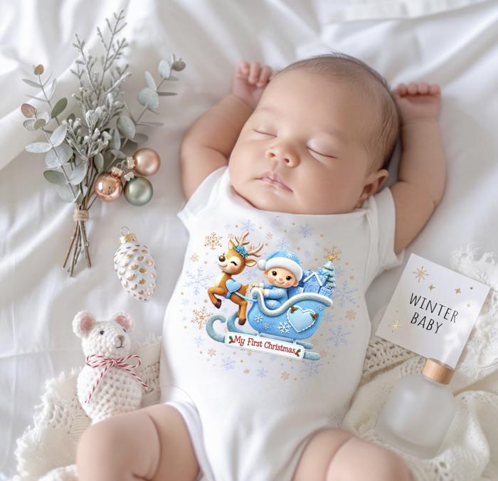 My First Christmas Baby Onesie, Personalized Name and Date 