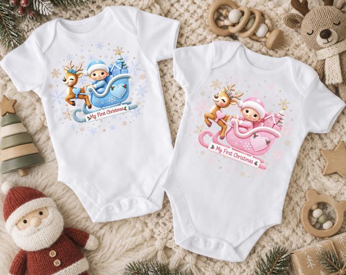 My First Christmas Baby Onesie, Personalized Name and Date 