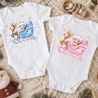 My First Christmas Baby Onesie, Personalized Name and Date 