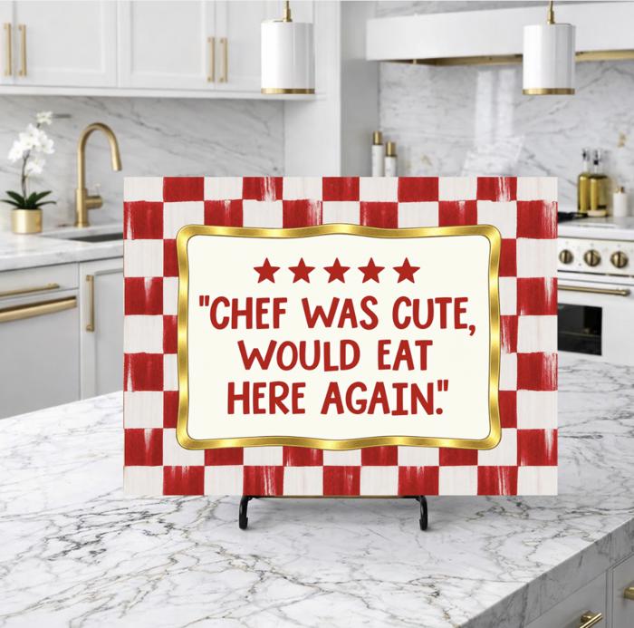 Chef was Cute Red Checkered Glass Cutting Board 15" x 11"