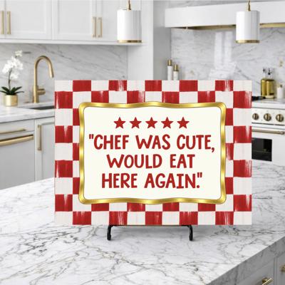 Chef was Cute Red Checkered Glass Cutting Board 15" x 11"