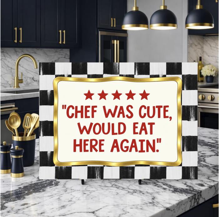 Chef was Cute Red Checkered Glass Cutting Board 15" x 11"