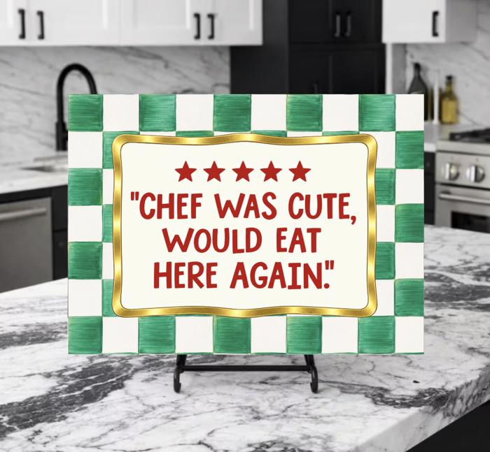 Chef was Cute Red Checkered Glass Cutting Board 15" x 11"