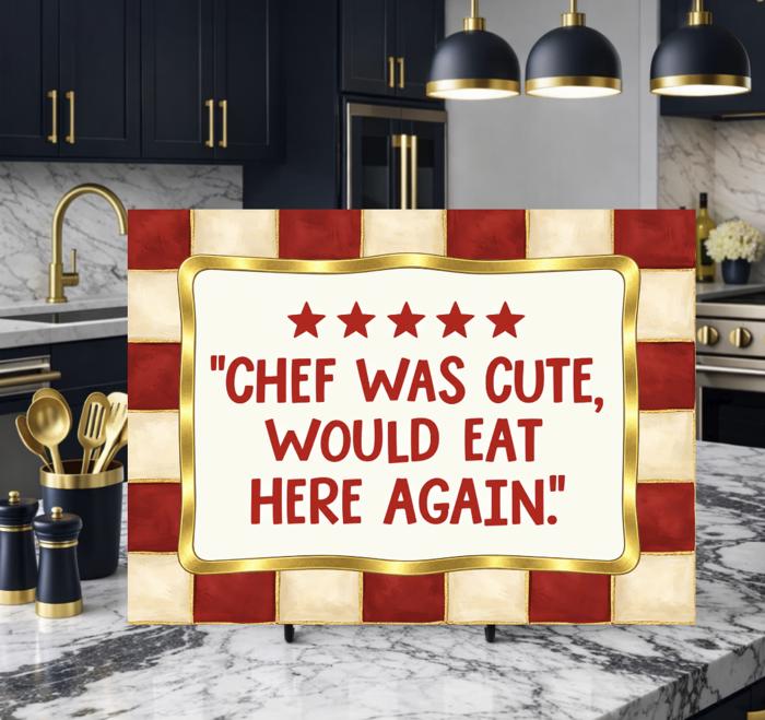Chef was Cute Red Checkered Glass Cutting Board 15" x 11"