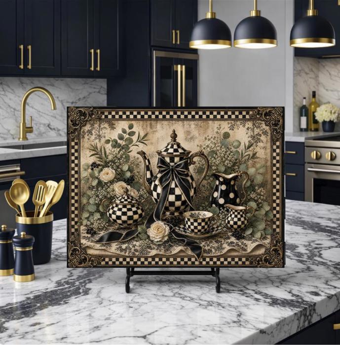 Black Gold Checkerboard Glass Cutting Board 15" x 11"