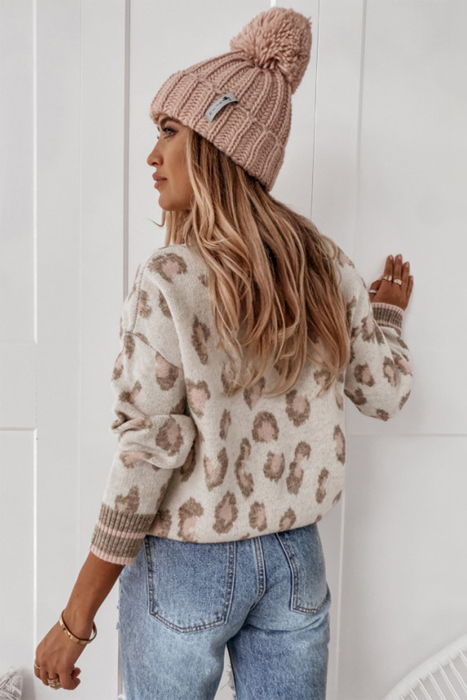 The Jenny | Brown and Pink Contrast Leopard Sweater