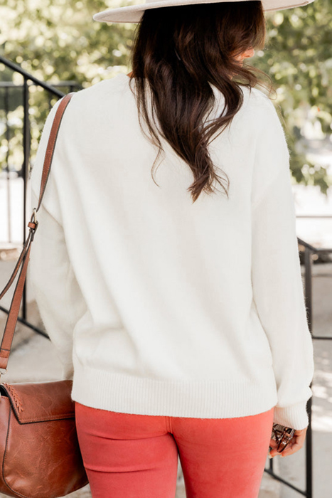Plus Size Thankful Ivory Embroidered Sweater