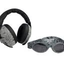 Grey Doodle Baby Hearing Protection Earmuffs & Wrap Around Sunglasses Combo Set