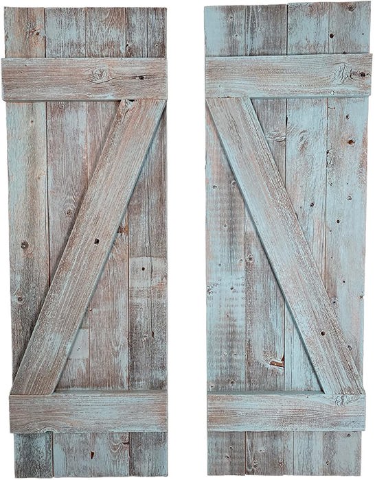 Rustic Farmhouse 36 in. x 13 in. Reclaimed Wood Decorative Shutters (Set of 2)