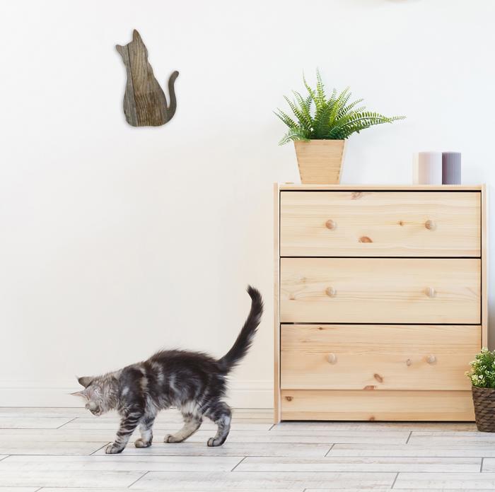 Rustic Farmhouse Reclaimed Wood Cat Cutout Silhouette