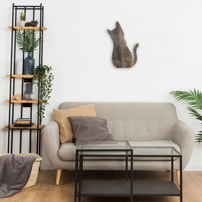 Rustic Farmhouse Reclaimed Wood Cat Cutout Silhouette