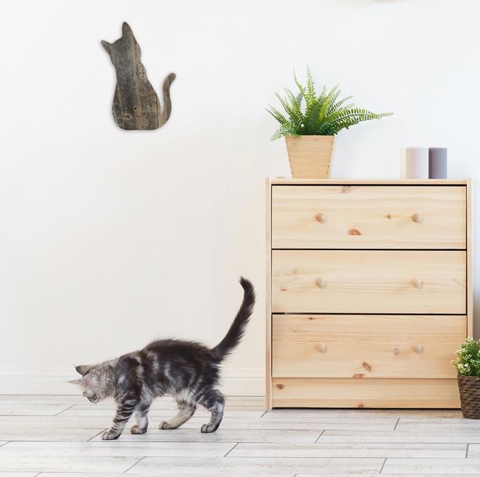 Rustic Farmhouse Reclaimed Wood Cat Cutout Silhouette