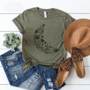 Small Olive Boho Floral Moon Graphic Tee, Butterfly Flower Shirt