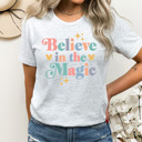 XXL Ash Gray Believe In The Magic Graphic Tee, Theme Park Magic Shirt, Magical Mouse Graphic 