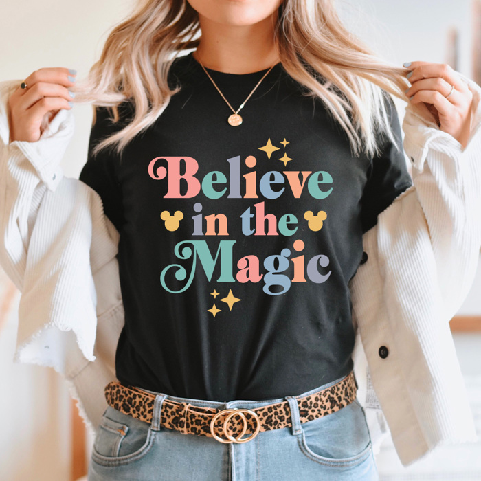 Believe In The Magic Graphic Tee, Theme Park Magic Shirt, Magical Mouse Graphic 