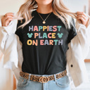 Large Black Happiest Place On Earth Graphic Tee, Theme Park Shirt, Magical Mouse Graphic 