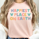 Large Peach Happiest Place On Earth Graphic Tee, Theme Park Shirt, Magical Mouse Graphic 