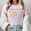 XL Pink Happiest Place On Earth Graphic Tee, Theme Park Shirt, Magical Mouse Graphic 