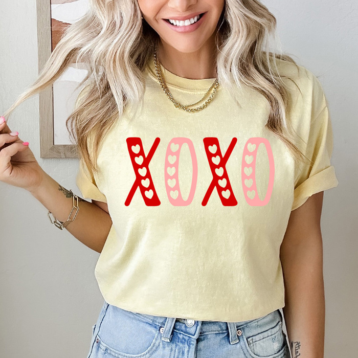 XOXO Hearts Comfort Colors Tee, Valentines Day Graphic Tee, Hugs And Kisses Shirt  