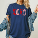 Small Navy XOXO Hearts Comfort Colors Tee, Valentines Day Graphic Tee, Hugs And Kisses Shirt  