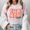  Summer Vibes Tie Dye Gaphic Tee, Pink Tie Dye Design, Summer Sun Tee