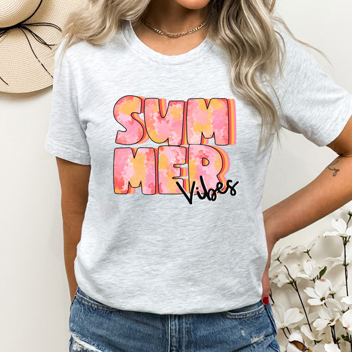 Summer Vibes Tie Dye Gaphic Tee, Pink Tie Dye Design, Summer Sun Tee