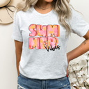 Small Ash Gray Summer Vibes Tie Dye Gaphic Tee, Pink Tie Dye Design, Summer Sun Tee