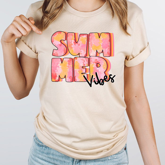 Summer Vibes Tie Dye Gaphic Tee, Pink Tie Dye Design, Summer Sun Tee