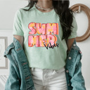 Large Mint Summer Vibes Tie Dye Gaphic Tee, Pink Tie Dye Design, Summer Sun Tee