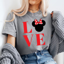 XL Gray Love Girl Mouse Comfort Colors Tee, Theme Park Valentines Graphic Tee
