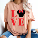 Small Peachy Love Girl Mouse Comfort Colors Tee, Theme Park Valentines Graphic Tee