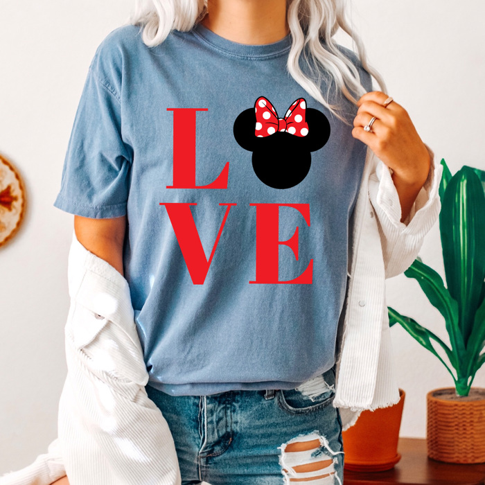 Love Girl Mouse Comfort Colors Tee, Theme Park Valentines Graphic Tee