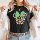 Large Black Lucky Charm Girl Mouse Graphic Tee, St Patrick's Day Shirt, Theme Park Mouse Tee