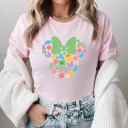 Medium Pink Lucky Charm Girl Mouse Graphic Tee, St Patrick's Day Shirt, Theme Park Mouse Tee