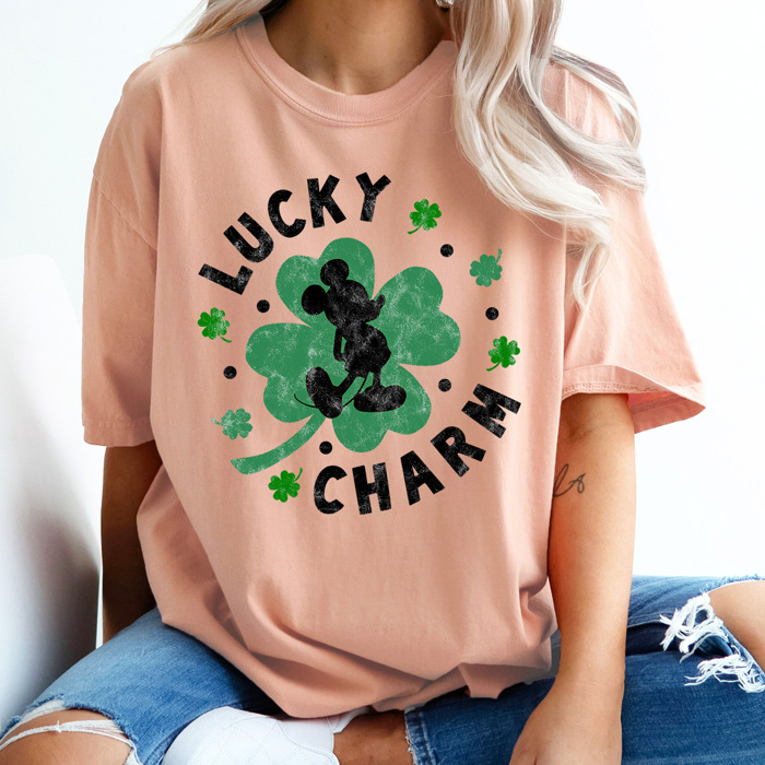 Theme Park Shamrock Comfort Colors Tee, Lucky Charm Mouse Shirt, Leprechaun Mouse Tee