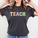 Small Graphite Faux Chenille Teach Basic Graphic Tee, Teacher Colorful Shirt, School Teacher Tee