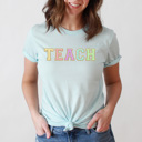  Faux Chenille Teach Basic Graphic Tee, Teacher Colorful Shirt, School Teacher Tee
