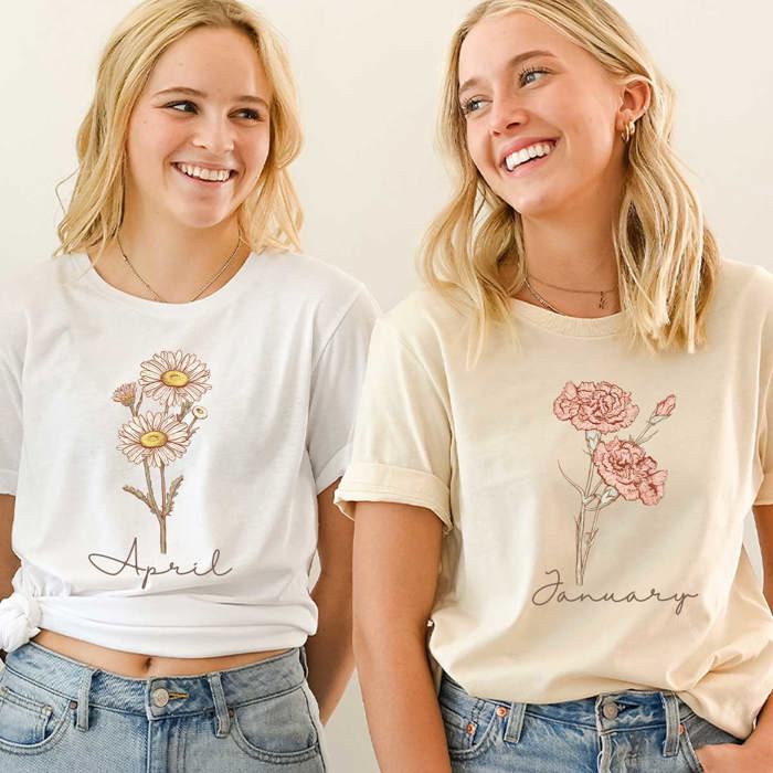 Birth Month Flower Graphic Tee, Vintage Floral Shirt
