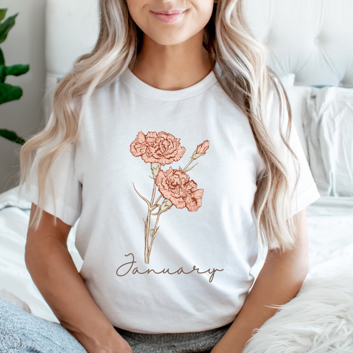 Birth Month Flower Graphic Tee, Vintage Floral Shirt