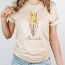 Small Cream Birth Month Flower Graphic Tee, Vintage Floral Shirt