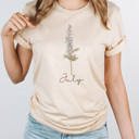 Large Cream Birth Month Flower Graphic Tee, Vintage Floral Shirt
