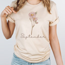 XL Cream Birth Month Flower Graphic Tee, Vintage Floral Shirt