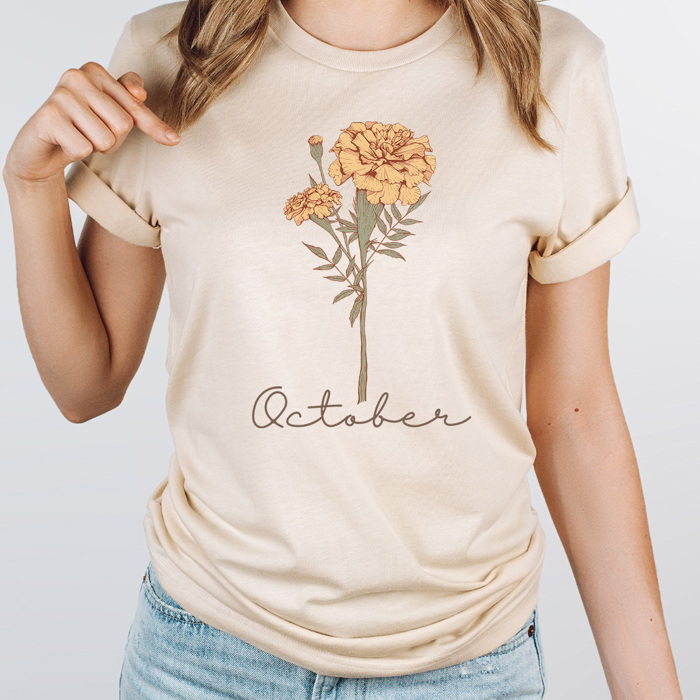 Birth Month Flower Graphic Tee, Vintage Floral Shirt