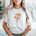 XL White Birth Month Flower Graphic Tee, Vintage Floral Shirt